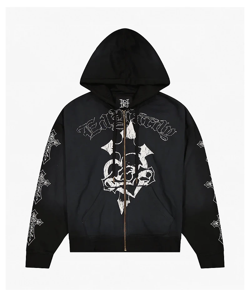 Ed Hardy Crosses Sunfade Black Zip Hoodie