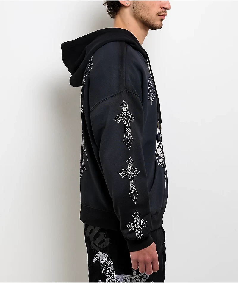 Ed Hardy Crosses Sunfade Black Zip Hoodie