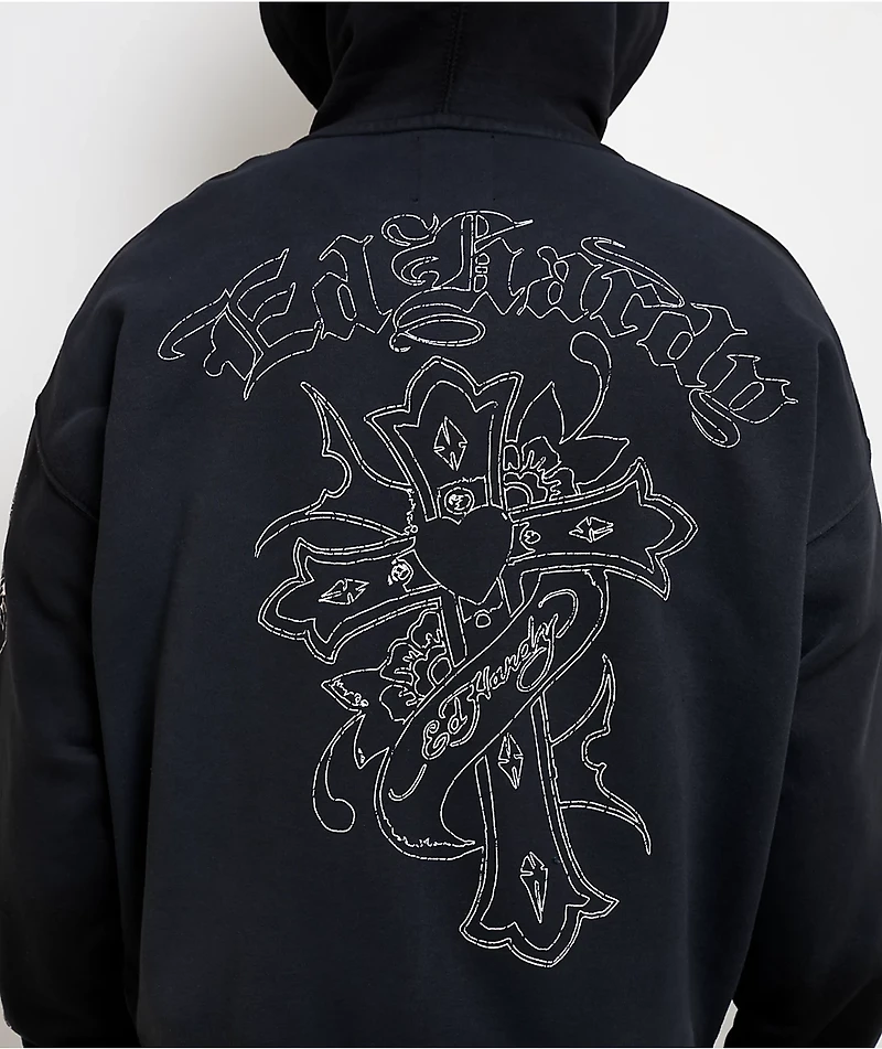 Ed Hardy Crosses Sunfade Black Zip Hoodie
