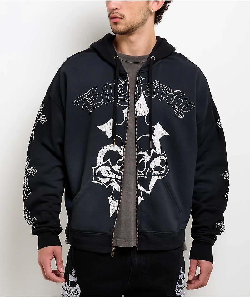 Ed Hardy Crosses Sunfade Black Zip Hoodie