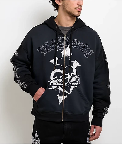 Ed Hardy Crosses Sunfade Black Zip Hoodie