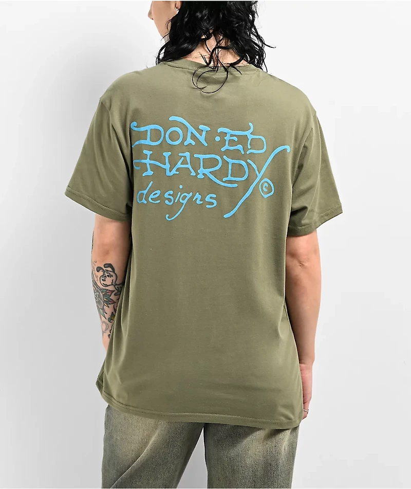 Ed Hardy Crouching Panther Olive T-Shirt
