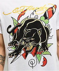 Ed Hardy Crouching Panther Rhinestone White T-Shirt