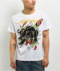 Ed Hardy Crouching Panther Rhinestone White T-Shirt