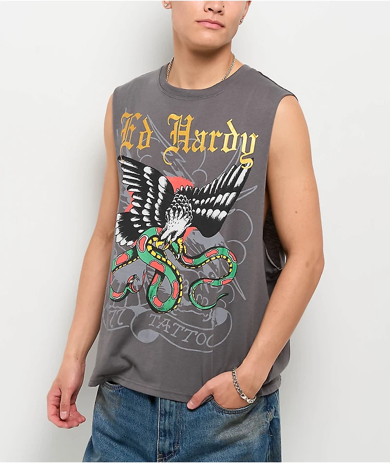 Ed Hardy DBD Eagle Vintage Grey Tank Top