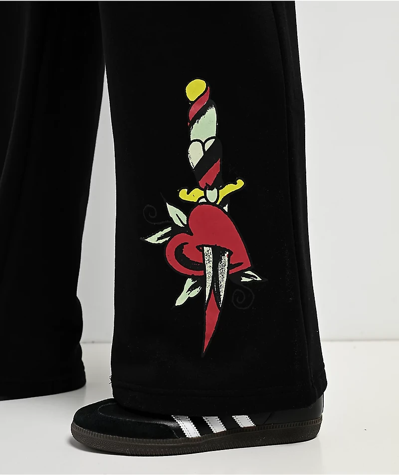 Ed Hardy Dagger Heart Black Wide Leg Sweatpants