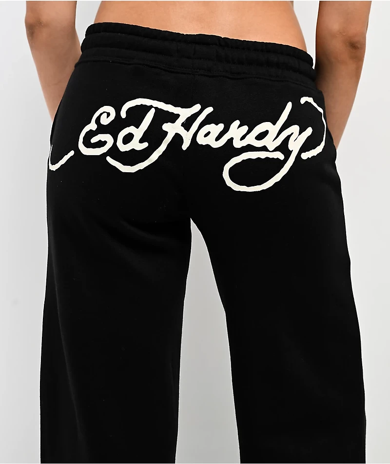 Ed Hardy Dagger Heart Black Wide Leg Sweatpants
