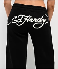 Ed Hardy Dagger Heart Black Wide Leg Sweatpants