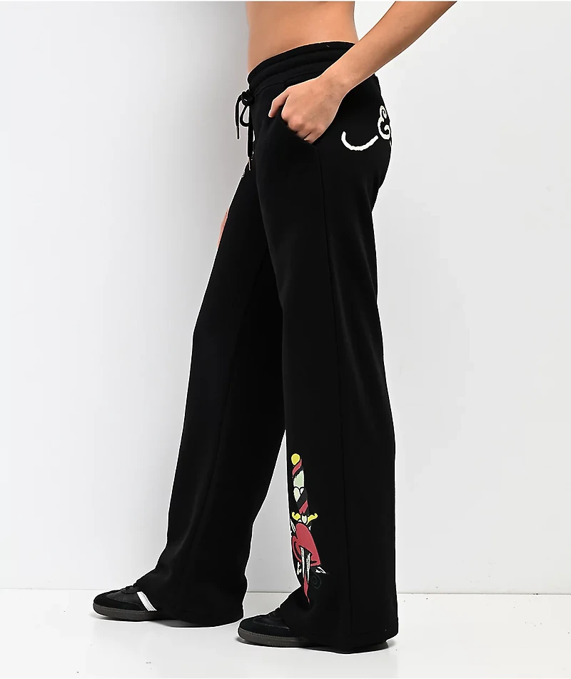 Ed Hardy Dagger Heart Black Wide Leg Sweatpants
