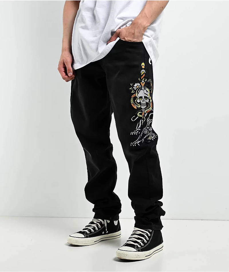 Ed Hardy Dagger Skull Slim Taper Black Denim Jeans