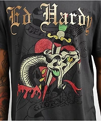 Ed Hardy Dagger Snake Rhinestone Black Wash T-Shirt