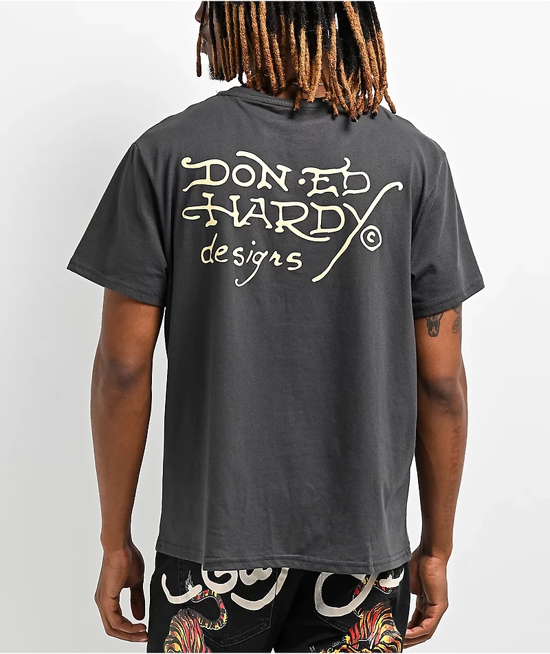 Ed Hardy Dagger Snake Rhinestone Black Wash T-Shirt