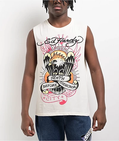 Ed Hardy Death Before Dishonor Eagle Ivory Tank Top