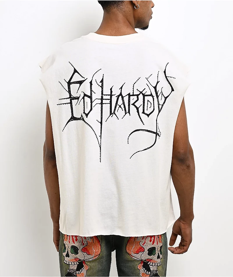 Ed Hardy Demons Head Natural Crop Tank Top