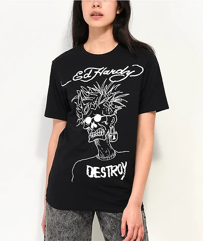 Ed Hardy Destroy Skeleton Black T-Shirt