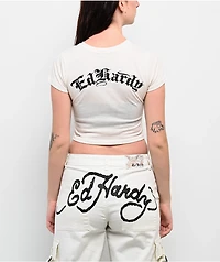 Ed Hardy Devil Panther Ivory Crop T-Shirt