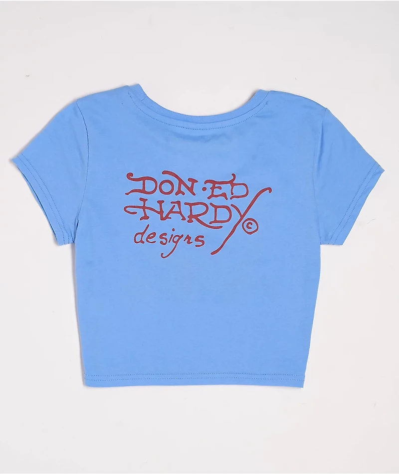 Ed Hardy Devil Panther Powder Blue Crop T-Shirt