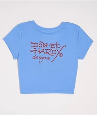 Ed Hardy Devil Panther Powder Blue Crop T-Shirt