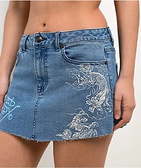 Ed Hardy Diamond Flower Blue Denim Cutoff Mini Skirt