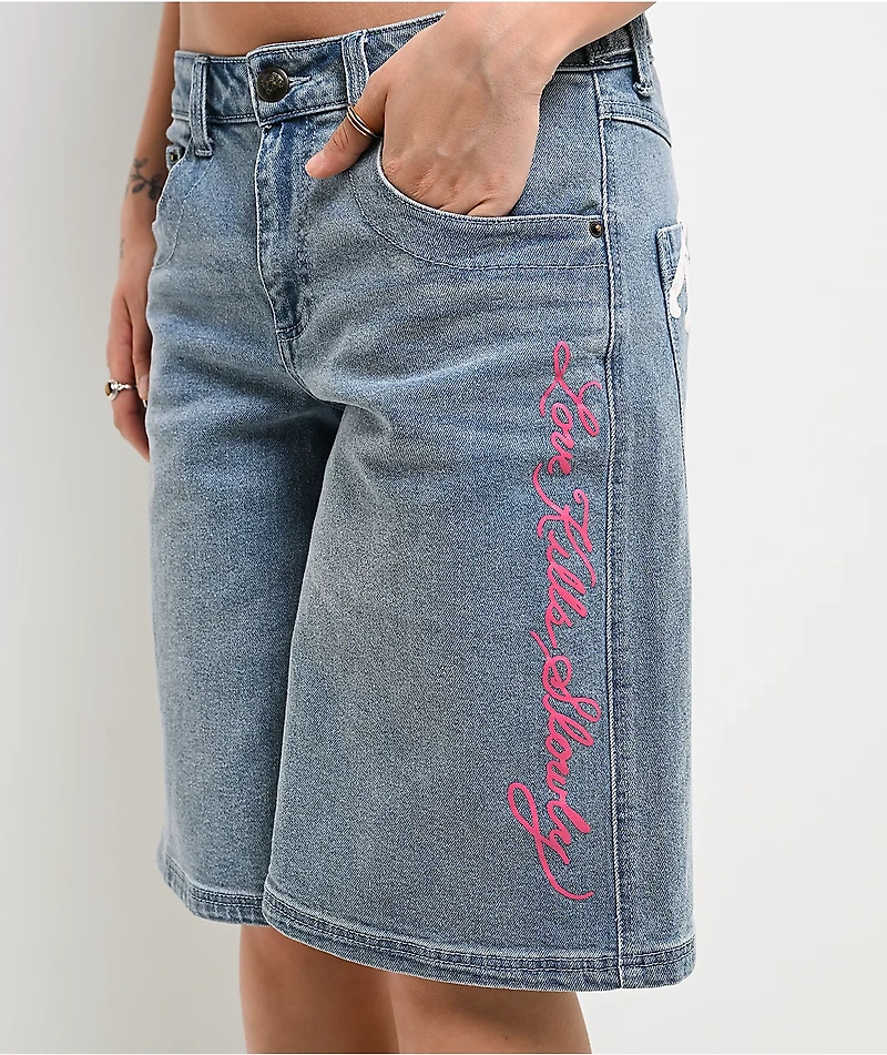 Ed Hardy Diamond Flower Light Wash Jean Shorts