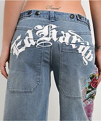Ed Hardy Diamond Flower Light Wash Jean Shorts