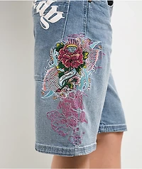 Ed Hardy Diamond Flower Light Wash Jean Shorts