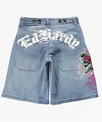 Ed Hardy Diamond Flower Light Wash Jean Shorts