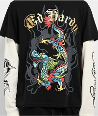 Ed Hardy Dragon Black & Cream 2fer Long Sleeve T-Shirt
