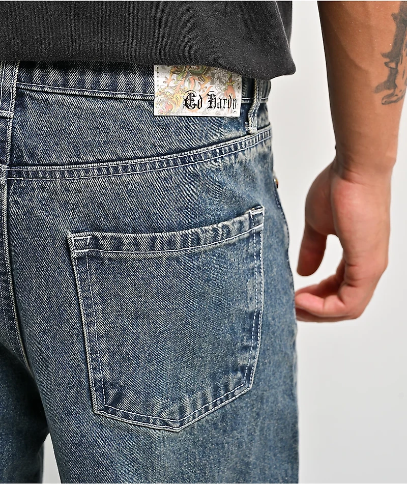 Ed Hardy Dragon Blue Baggy Jeans