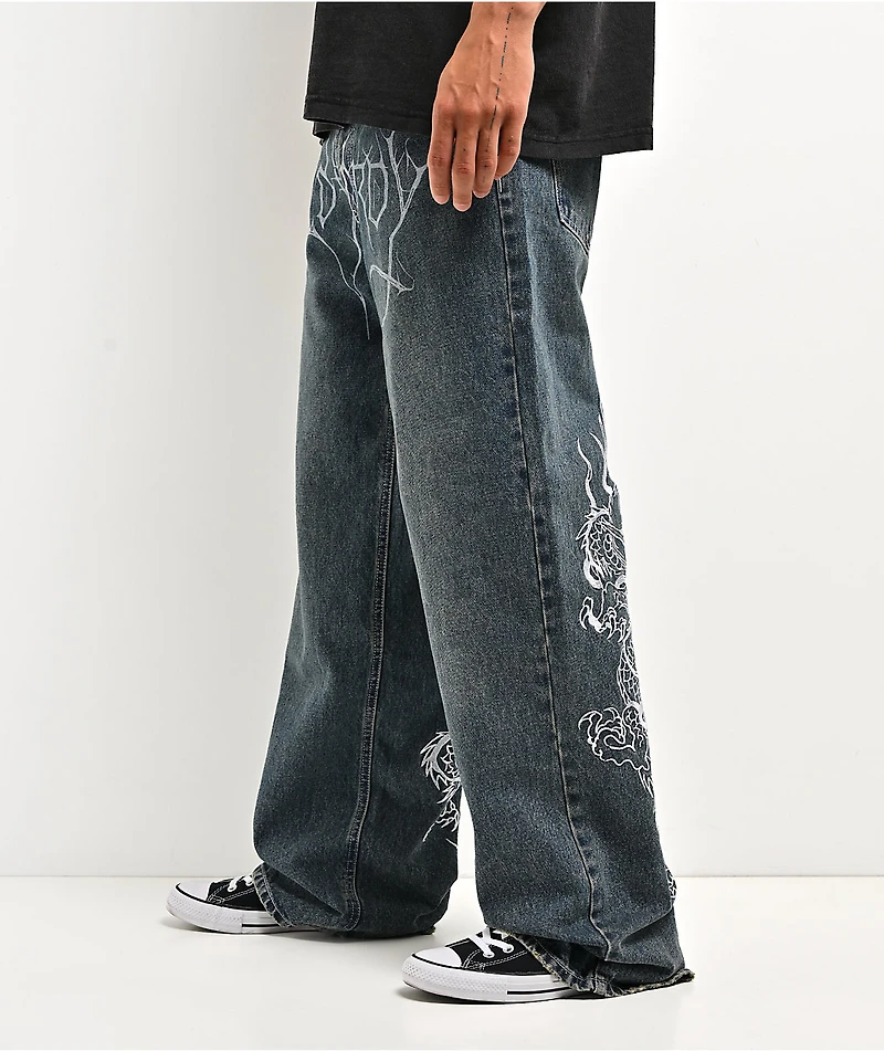 Ed Hardy Dragon Blue Baggy Jeans