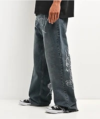 Ed Hardy Dragon Blue Baggy Jeans
