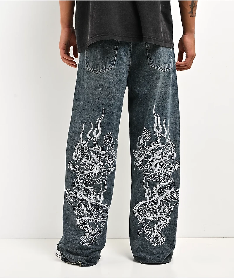 Ed Hardy Dragon Blue Baggy Jeans