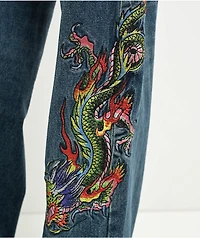 Ed Hardy Dragon Blue Wide Leg Denim Jeans