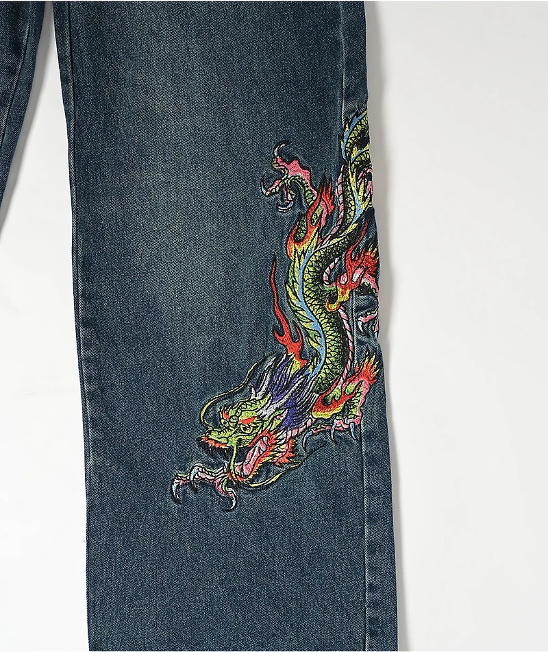 Ed Hardy Dragon Blue Wide Leg Denim Jeans
