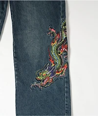 Ed Hardy Dragon Blue Wide Leg Denim Jeans