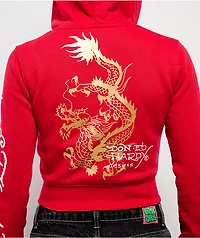 Ed Hardy Dragon Cherry Red Crop Zip Hoodie