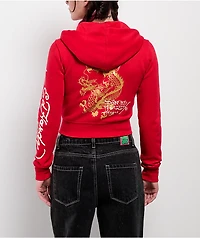 Ed Hardy Dragon Cherry Red Crop Zip Hoodie