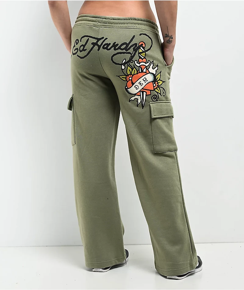 Ed Hardy Dragon Dagger Olive Cargo Sweatpants
