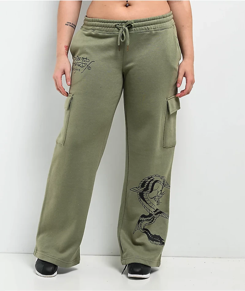 Ed Hardy Dragon Dagger Olive Cargo Sweatpants