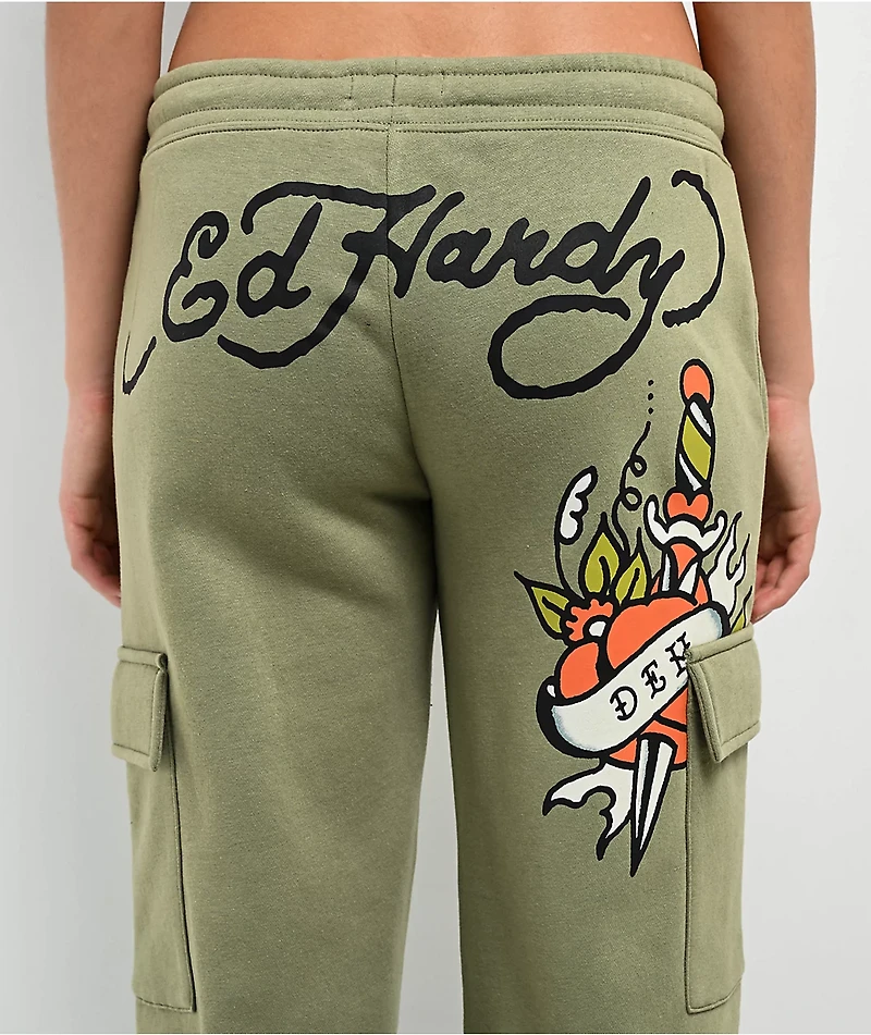 Ed Hardy Dragon Dagger Olive Cargo Sweatpants