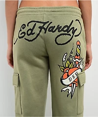 Ed Hardy Dragon Dagger Olive Cargo Sweatpants