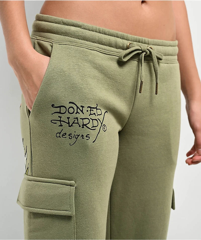 Ed Hardy Dragon Dagger Olive Cargo Sweatpants