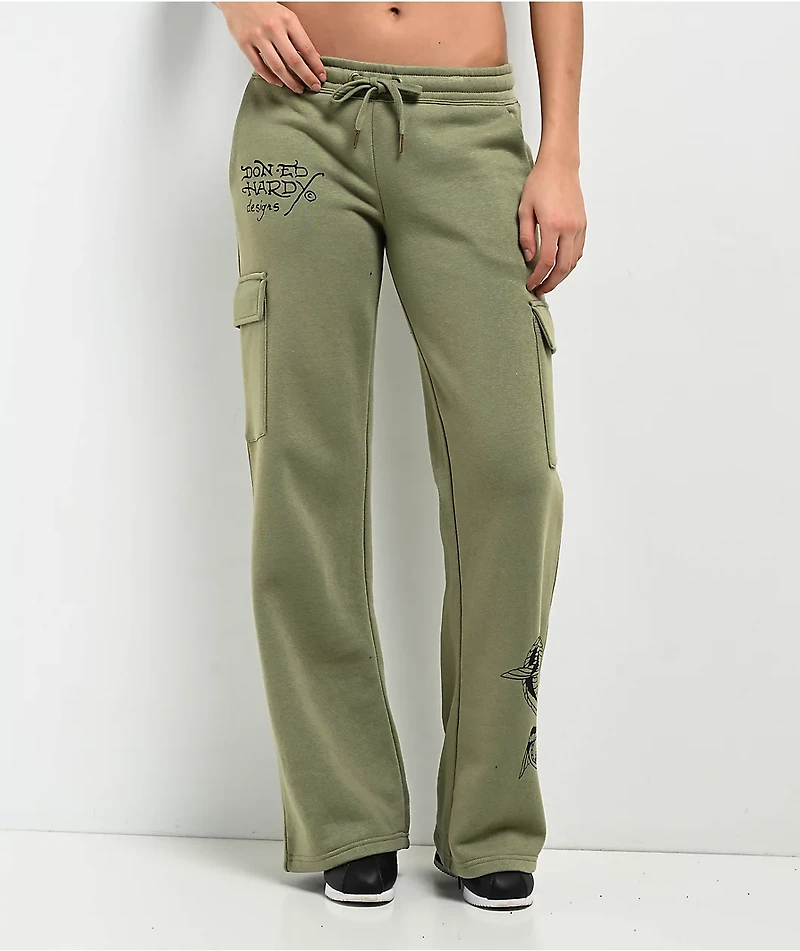 Ed Hardy Dragon Dagger Olive Cargo Sweatpants
