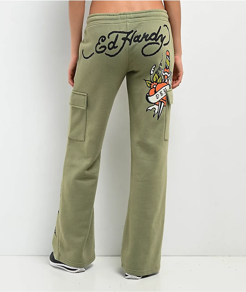 Ed Hardy Dragon Dagger Olive Cargo Sweatpants