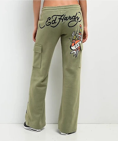 Ed Hardy Dragon Dagger Olive Cargo Sweatpants