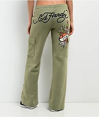 Ed Hardy Dragon Dagger Olive Cargo Sweatpants