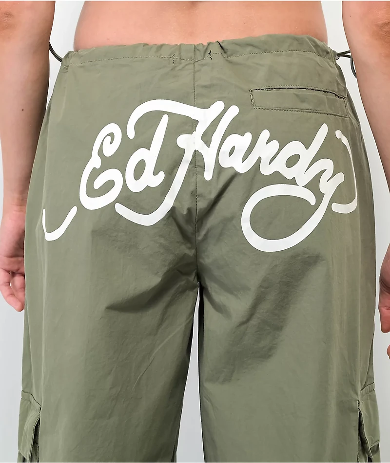 Ed Hardy Dragon Olive Green Cargo Parachute Pants