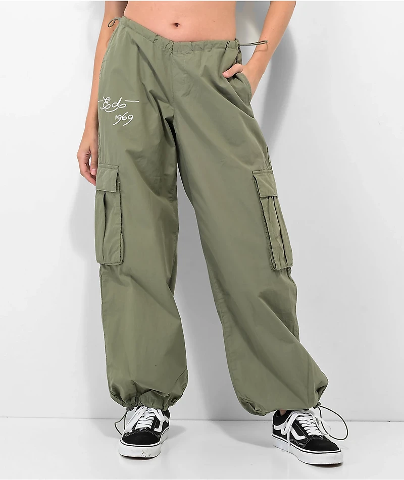 Ed Hardy Dragon Olive Green Cargo Parachute Pants