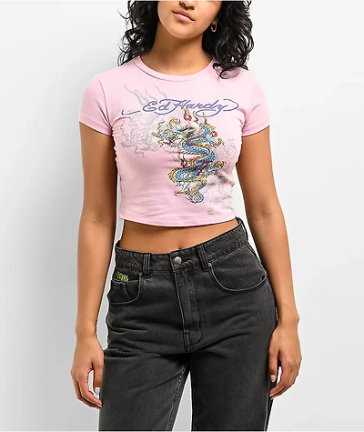 Ed Hardy Dragon Pink Crop T-Shirt