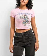 Ed Hardy Dragon Pink Crop T-Shirt